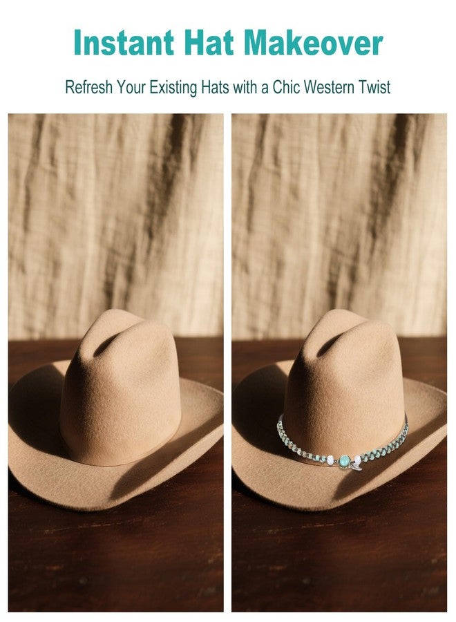 ZGGAZCA Hat Bands for Women Handmade Western Style Beaded Belt Accessories for Cowboy Hats Green Turquoise Decorations Hat Belt Jewelry for Cowgirl Hats Replaceable Men Hats Accessories - Image 4